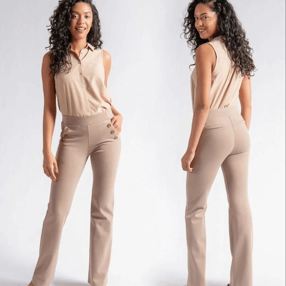New Betabrand Khaki Twill Bootcut Dress Pant Yoga Pants Small Long Tall